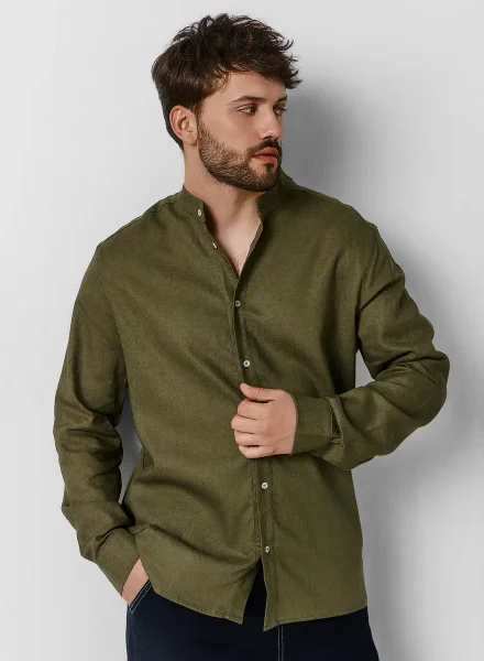 Mark Formelle Рубашка мужская зеленая прямого кроя льн